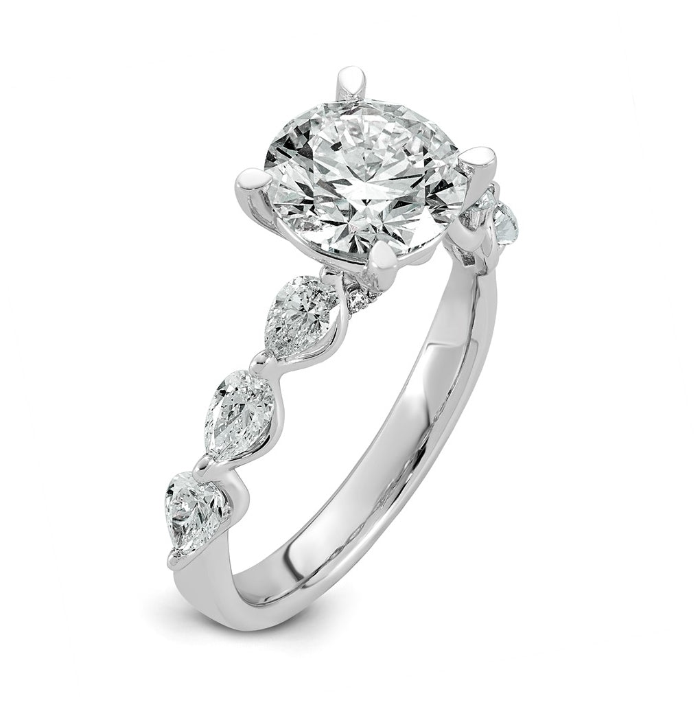 14K White Gold 2 3/4ct Certified Rd Ctr Lab Grown Diamond VS+ F+ w/ Pear Sides Comp. Eng.