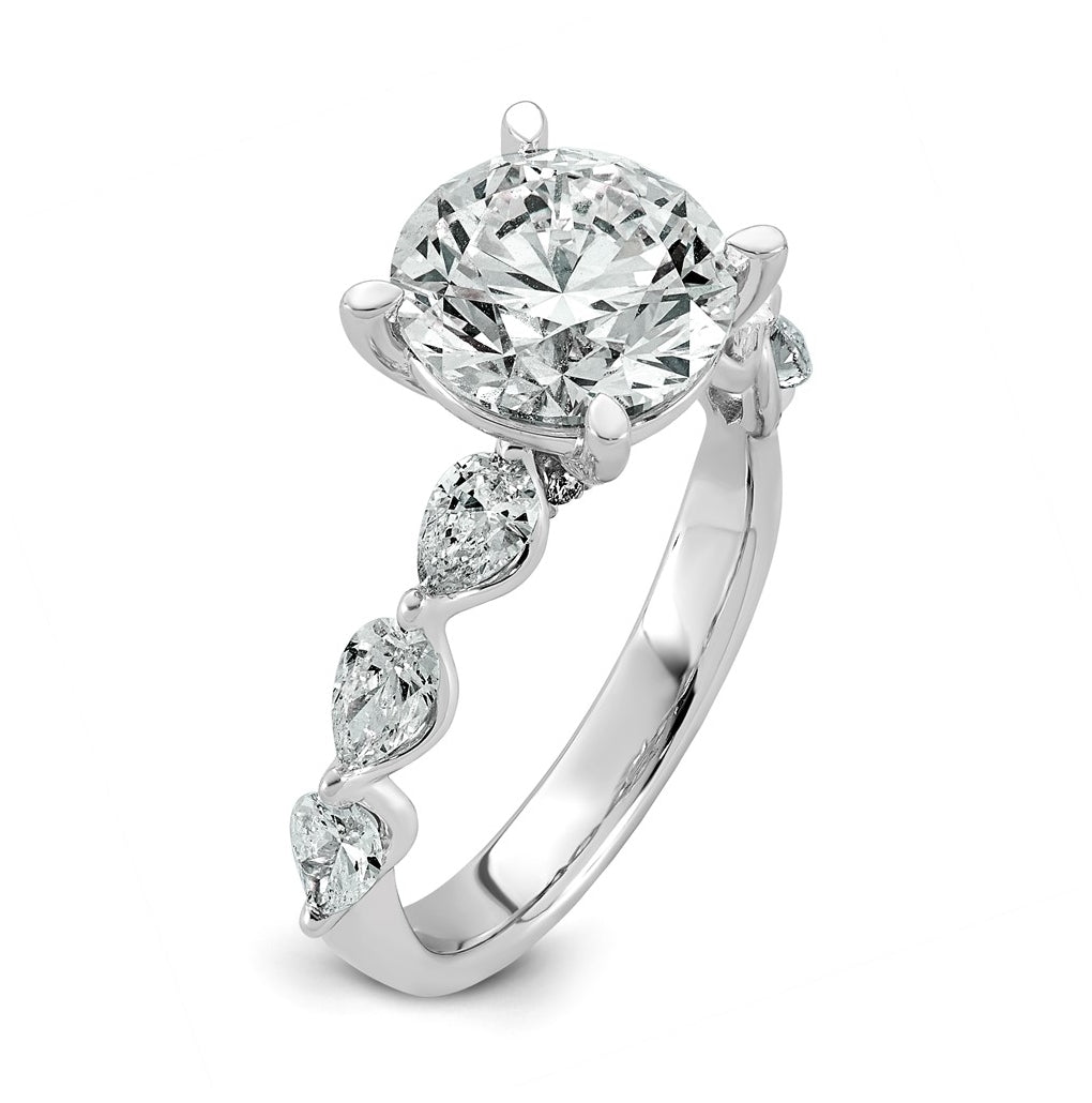 14K White Gold 3 7/8ct Certified Rd Ctr Lab Grown Diamond VS+ F+ w/ Pear Sides Comp. Eng.