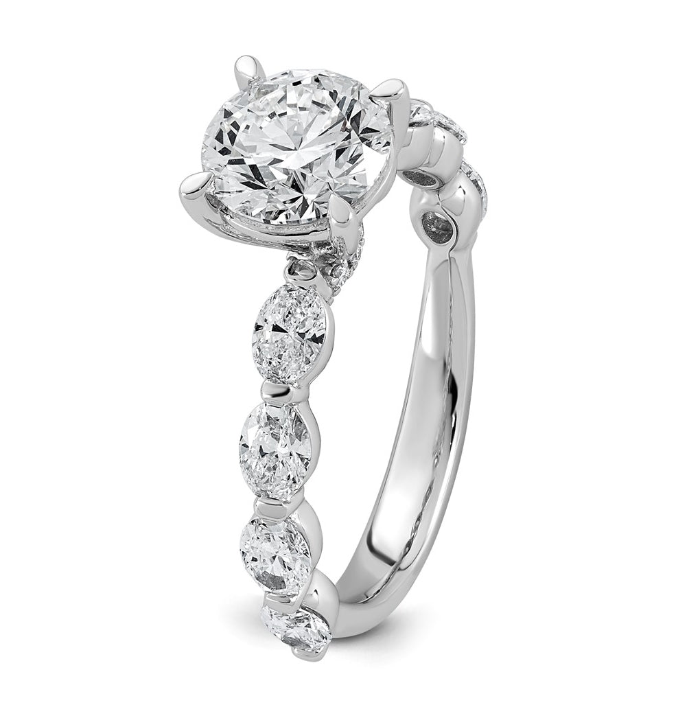 14K White Gold 2 5/8ct Certified Rd Ctr Lab Grown Diamond VS+ F+ w/ Oval Sides Comp. Eng.