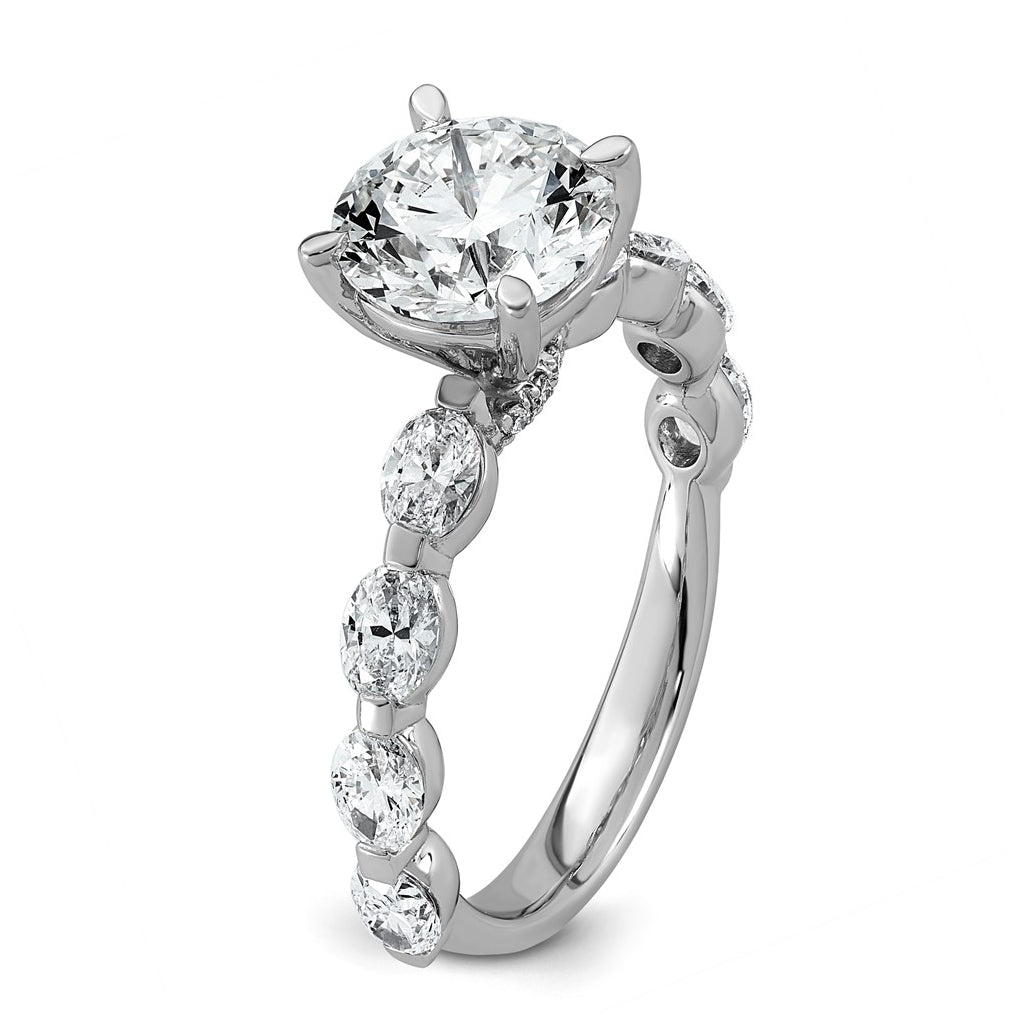 14K White Gold 3ct Certified Rd Ctr Lab Grown Diamond VS+ F+ w/ Oval Sides Comp. Eng. Ring