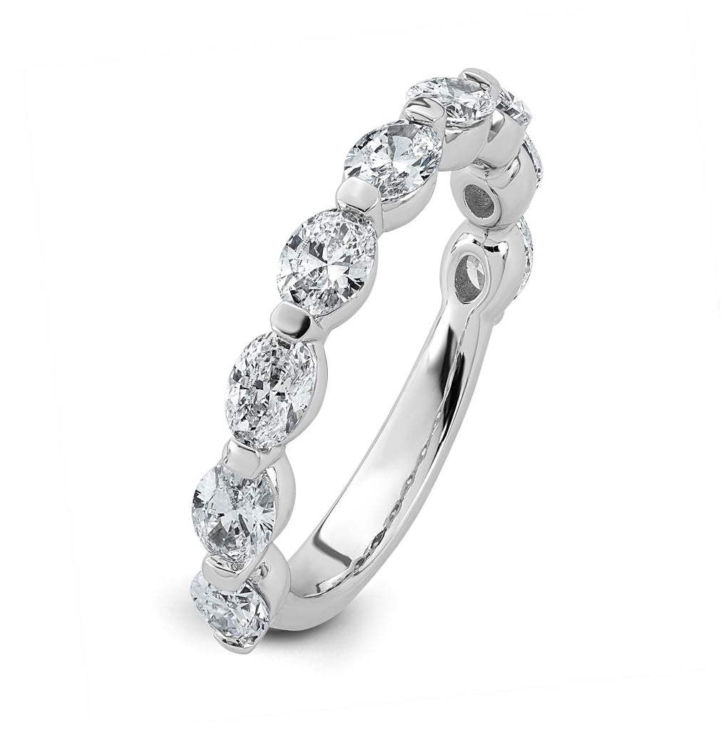 14K White Gold 1 3/4ct Lab Grown Diamond VS+ F+ Oval Shape Stones Wedding Band