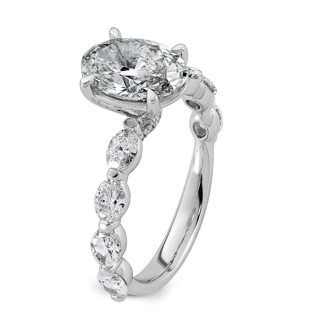 14K White Gold 3ct Certified Oval Ctr Lab Grown Diamond VS+ F+ w/ Oval Sides Comp. Eng. R