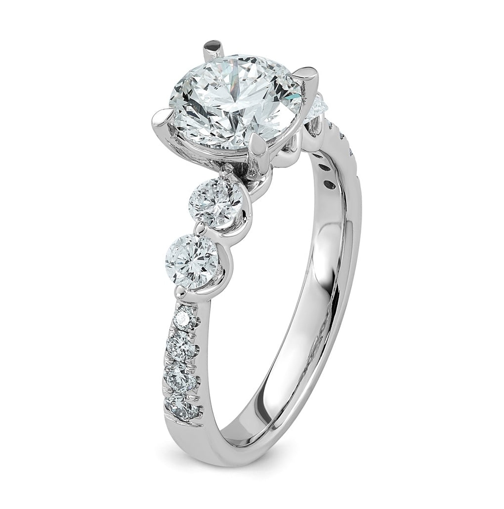 14K White Gold 2 1/6ct Certified Rd Ctr Lab Grown Diamond VS+ F+ w/ Round Sides Comp. Eng
