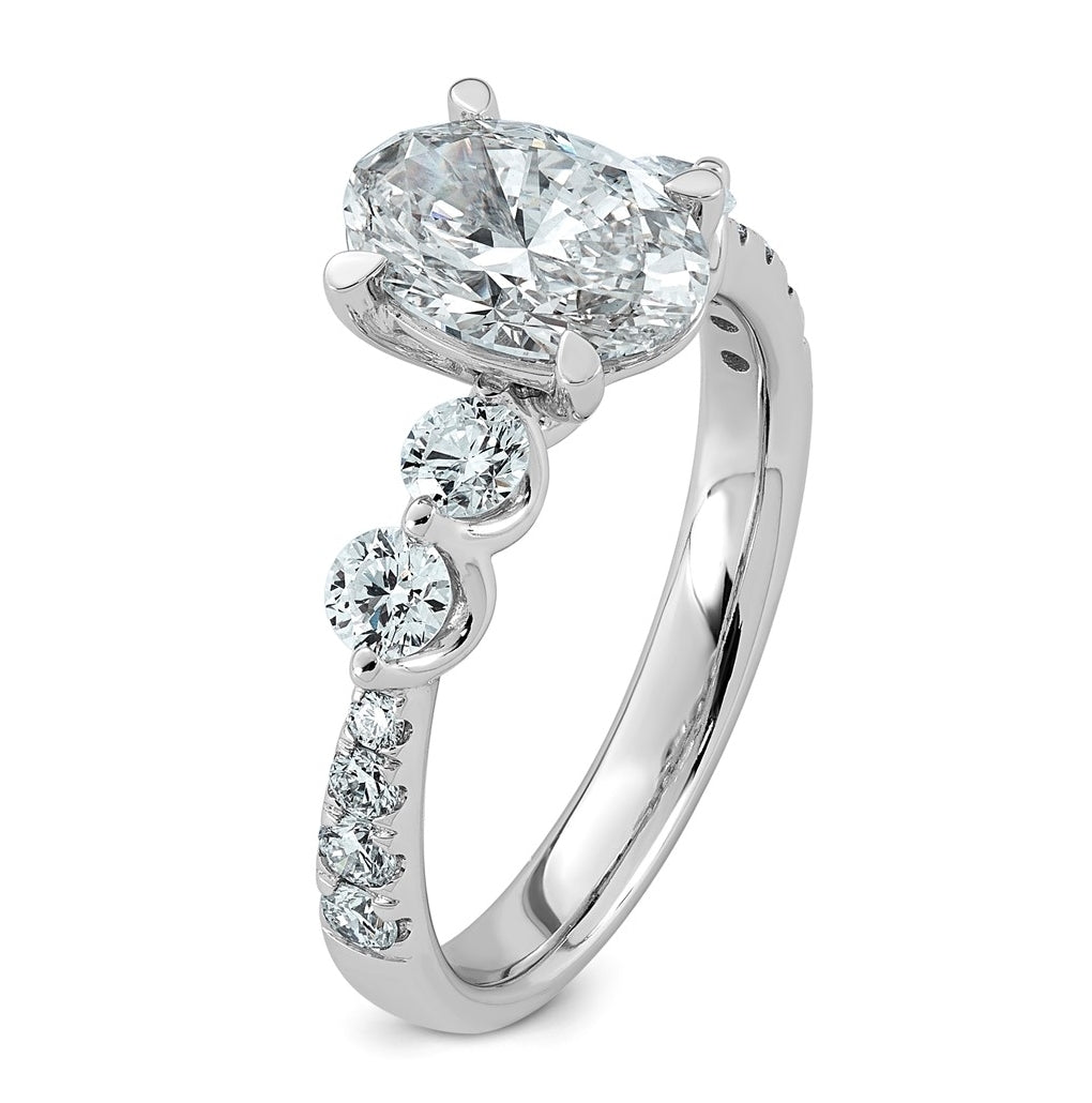 14K White Gold 2 1/6ct Certified Oval Ctr Lab Grown Diamond VS+ F+ w/ Round Sides Comp. E