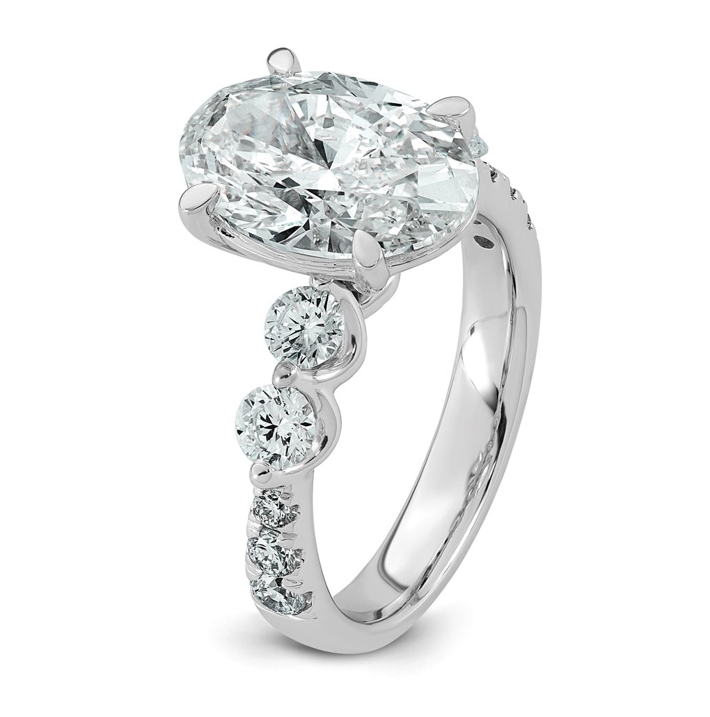 14K White Gold 4 7/8ct Certified Oval Ctr Lab Grown Diamond VS+ F+ w/ Round Sides Comp. E