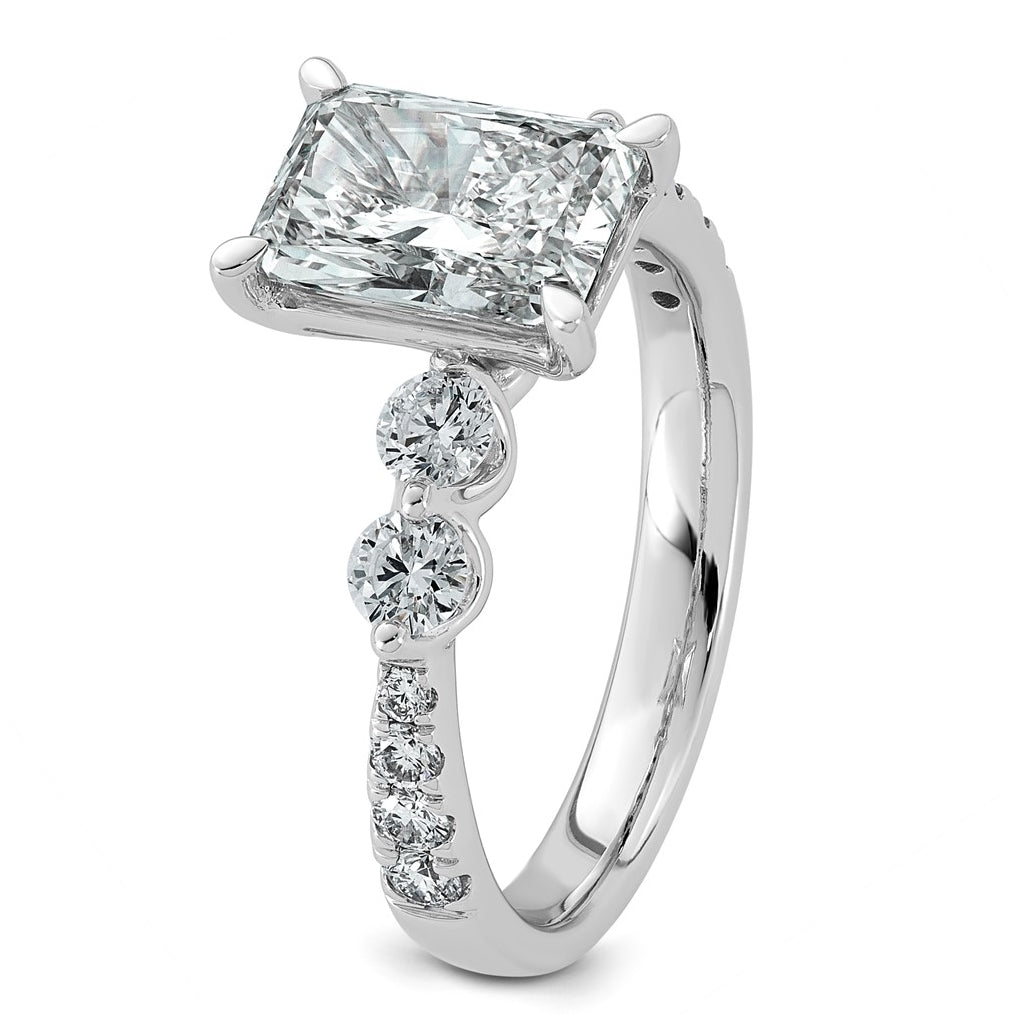 14K White Gold 2 5/8ct Cert. Radiant Ctr Lab Grown Diamond VS+ F+ w/ Round Sides Comp. En