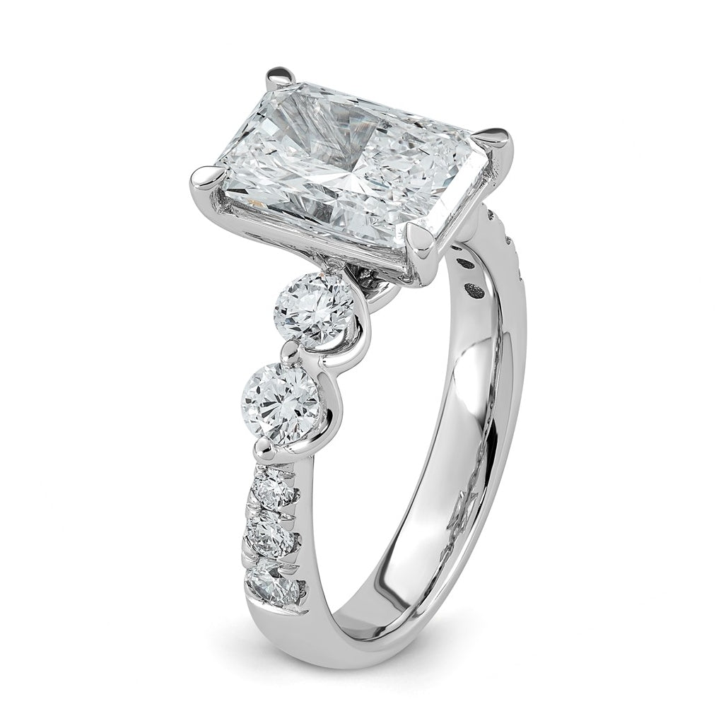 14K White Gold 3 7/8ct Cert. Radiant Ctr Lab Grown Diamond VS+ F+ w/ Round Sides Comp. En