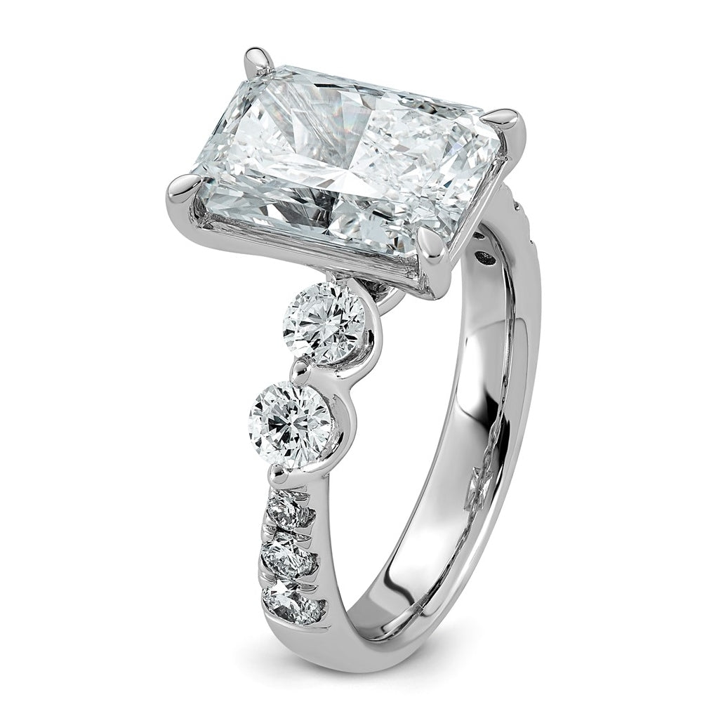 14K White Gold 4 7/8ct Cert. Radiant Ctr Lab Grown Diamond VS+ F+ w/ Round Sides Comp. En