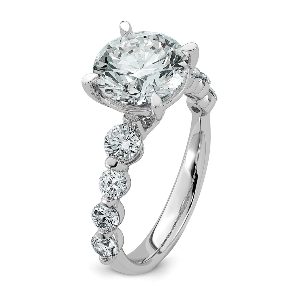 14K White Gold 4ct Certified Rd Ctr Lab Grown Diamond VS+ F+ w/ Round Sides Comp. Eng. Ri