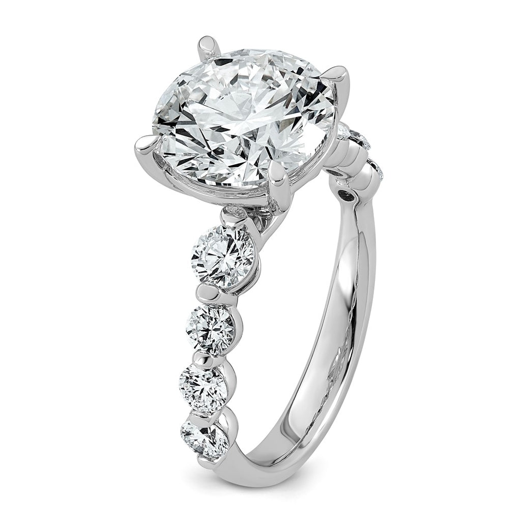14K White Gold 5ct Certified Rd Ctr Lab Grown Diamond VS+ F+ w/ Round Sides Comp. Eng. Ri
