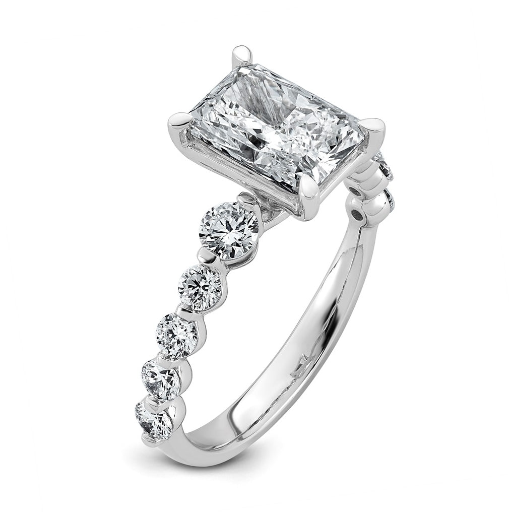 14K White Gold 2 3/4ct Cert. Radiant Ctr Lab Grown Diamond VS+ F+ w/ Round Sides Comp. En