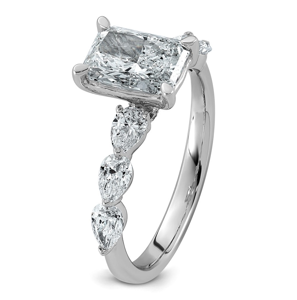 14K White Gold 2 1/8ct Cert. Radiant Ctr Lab Grown Diamond VS+ F+ w/ Pear Sides Comp. Eng