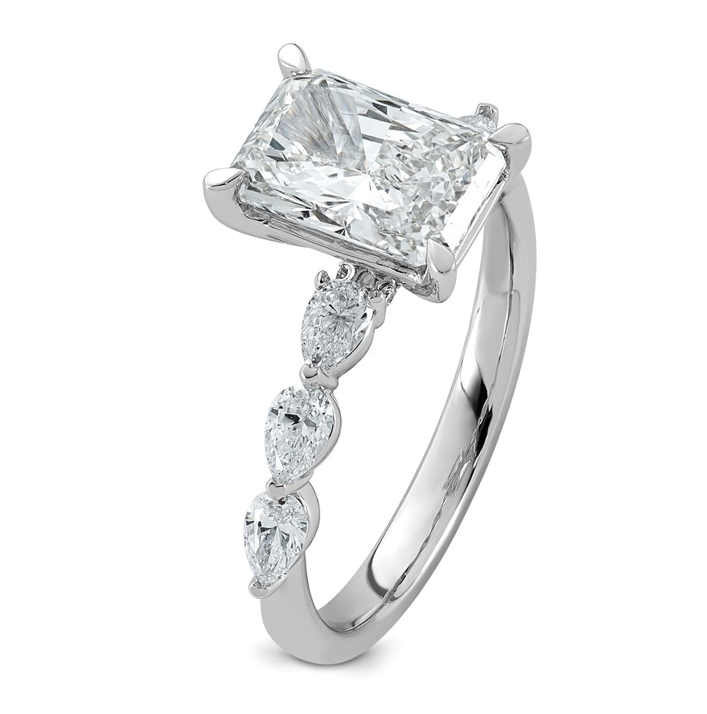 14K White Gold 2 5/8ct Cert. Radiant Ctr Lab Grown Diamond VS+ F+ w/ Pear Sides Comp. Eng
