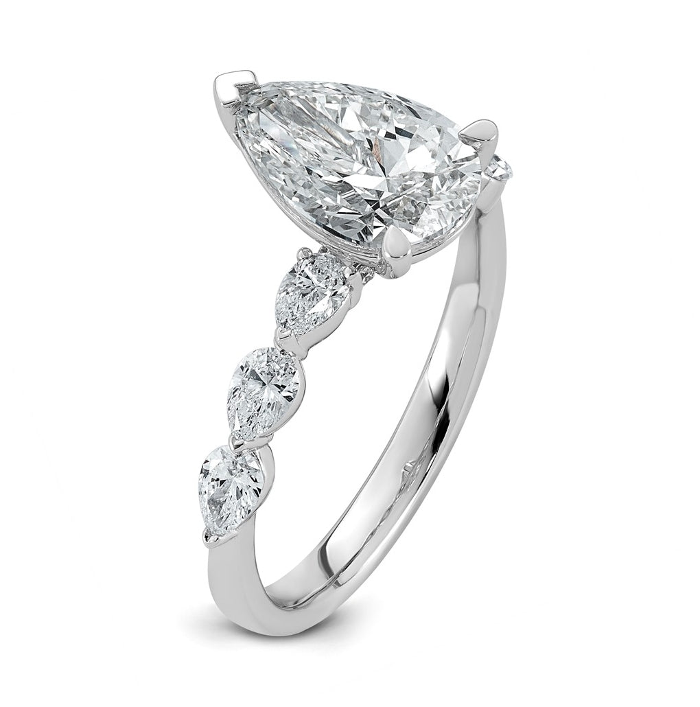 14K White Gold 2 5/8ct Certified Pear Ctr Lab Grown Diamond VS+ F+ w/ Pear Sides Comp. En