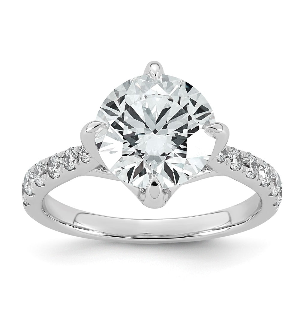 14K White Gold Cert Round Center Lab Grown Diamond VS+ F+ Comp Ring – Elegant Jewelry Gift for Birthday, Anniversary, Engagement, Wedding