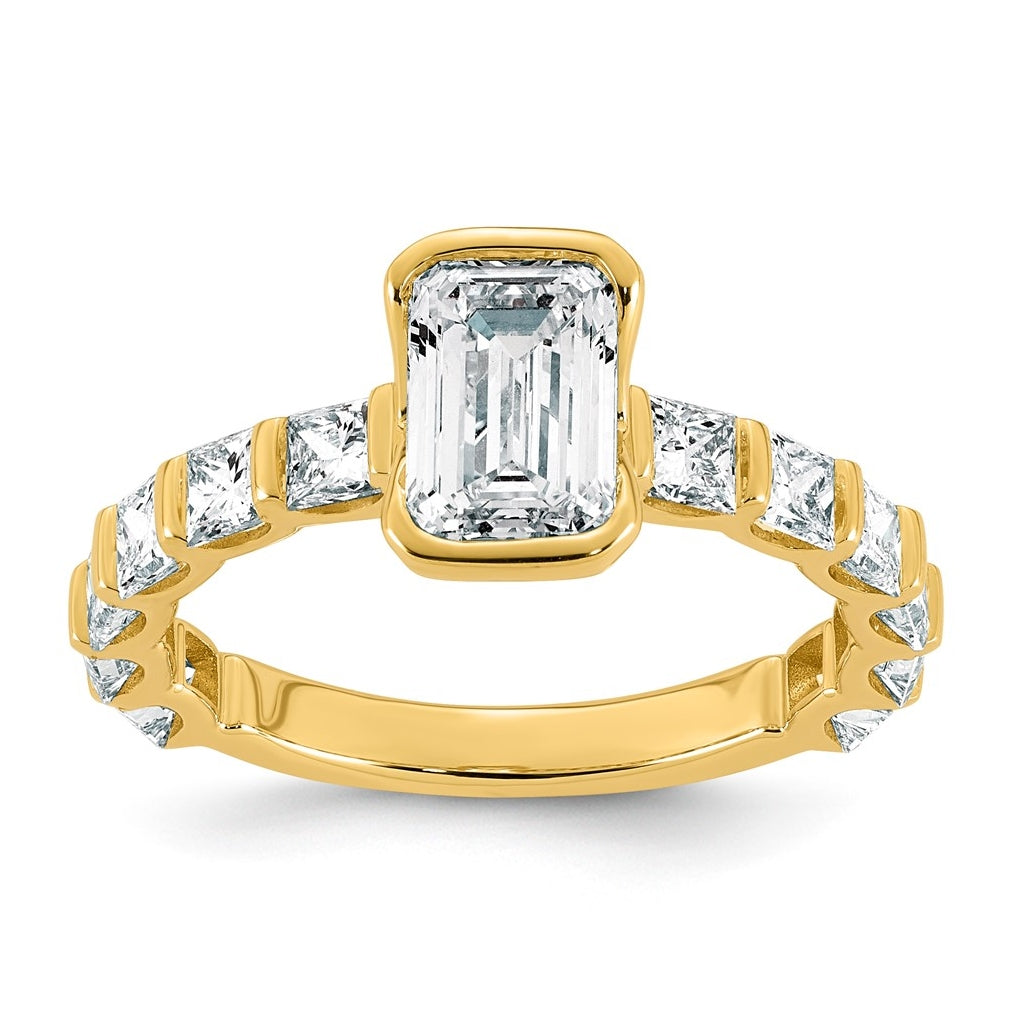 14K Yellow Gold 3ct Cert Emerald Center Lab Grown Diamond VS+ F+ Comp Ring – Elegant Jewelry Gift for Birthday, Anniversary, Engagement, Wedding