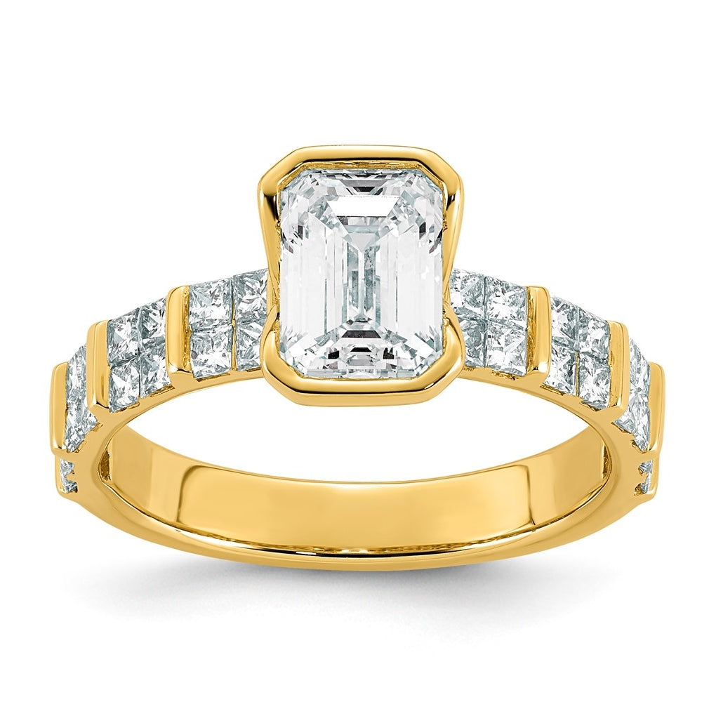 14K Yellow Gold 2 1/2ct Cert Emerald Center Lab Grown Diamond VS+ F+ Comp Ring – Elegant Jewelry Gift for Birthday, Anniversary, Engagement, Wedding