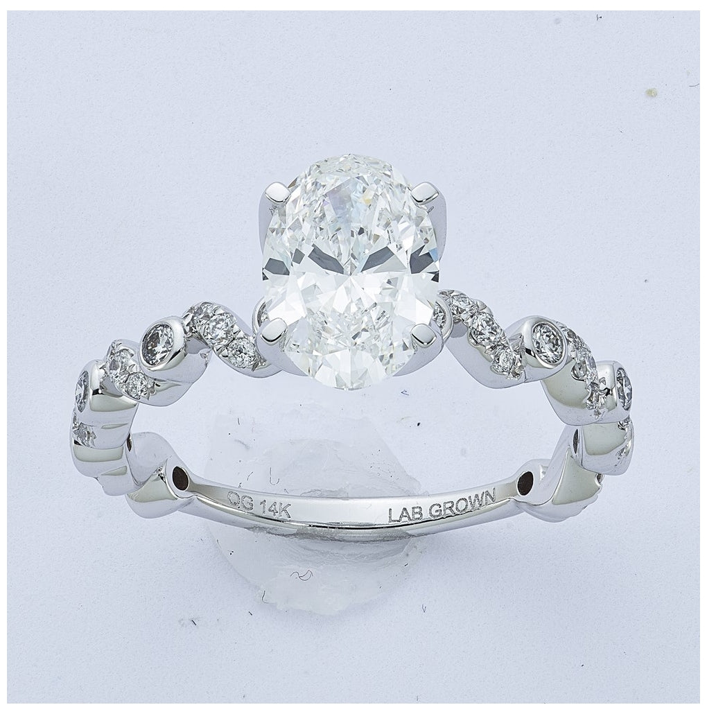 14K White Gold Certified Oval Center Lab Grown Diamond VS+ F+ Complete Ring – Elegant Jewelry Gift for Birthday, Anniversary, Engagement, Wedding