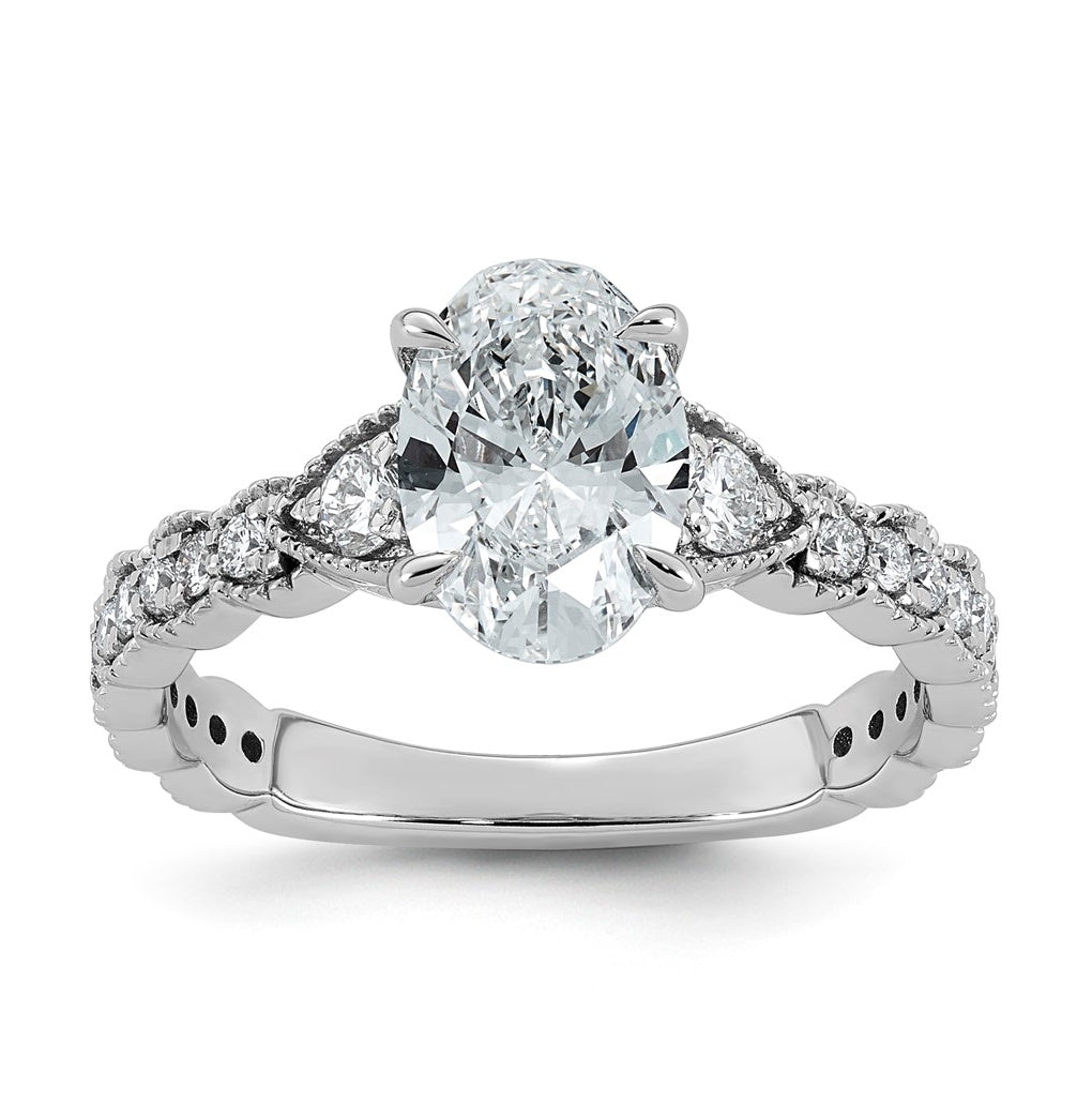 14K White Gold 1 7/8ct Cert Oval Center Lab Grown Diamond VS+ F+ Comp Ring – Elegant Jewelry Gift for Birthday, Anniversary, Engagement, Wedding