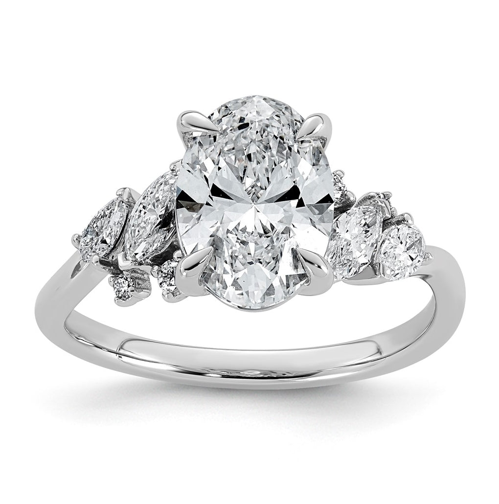 14K White Gold 2 1/2ct Cert Oval Center Lab Grown Diamond VS+ F+ Comp Ring Size 7– Elegant Jewelry Gift for Birthday, Anniversary, Engagement, Wedding