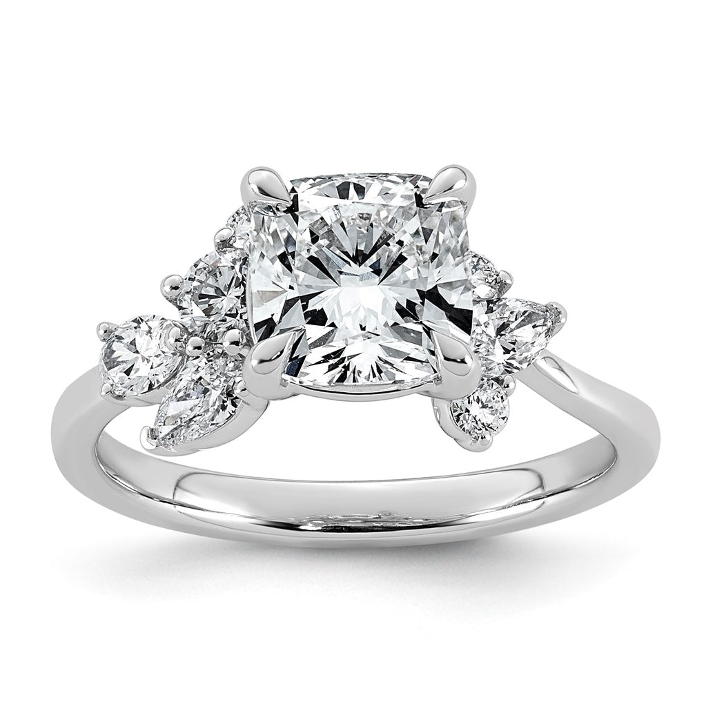 14K White Gold 2 1/2ct Cert Cushion Center Lab Grown Diamond VS+ F+ Comp Ring Size 7– Elegant Jewelry Gift for Birthday, Anniversary, Engagement, Wedding