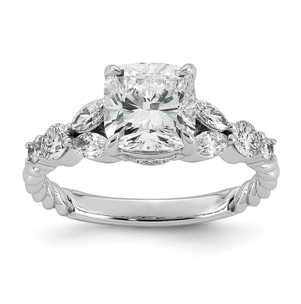 14K White Gold 2 1/2 Cttw Cert Cushion Center Lab Grown Diamond VS+ F+ Comp Ring Size 7– Elegant Jewelry Gift for Birthday, Anniversary, Engagement, Wedding