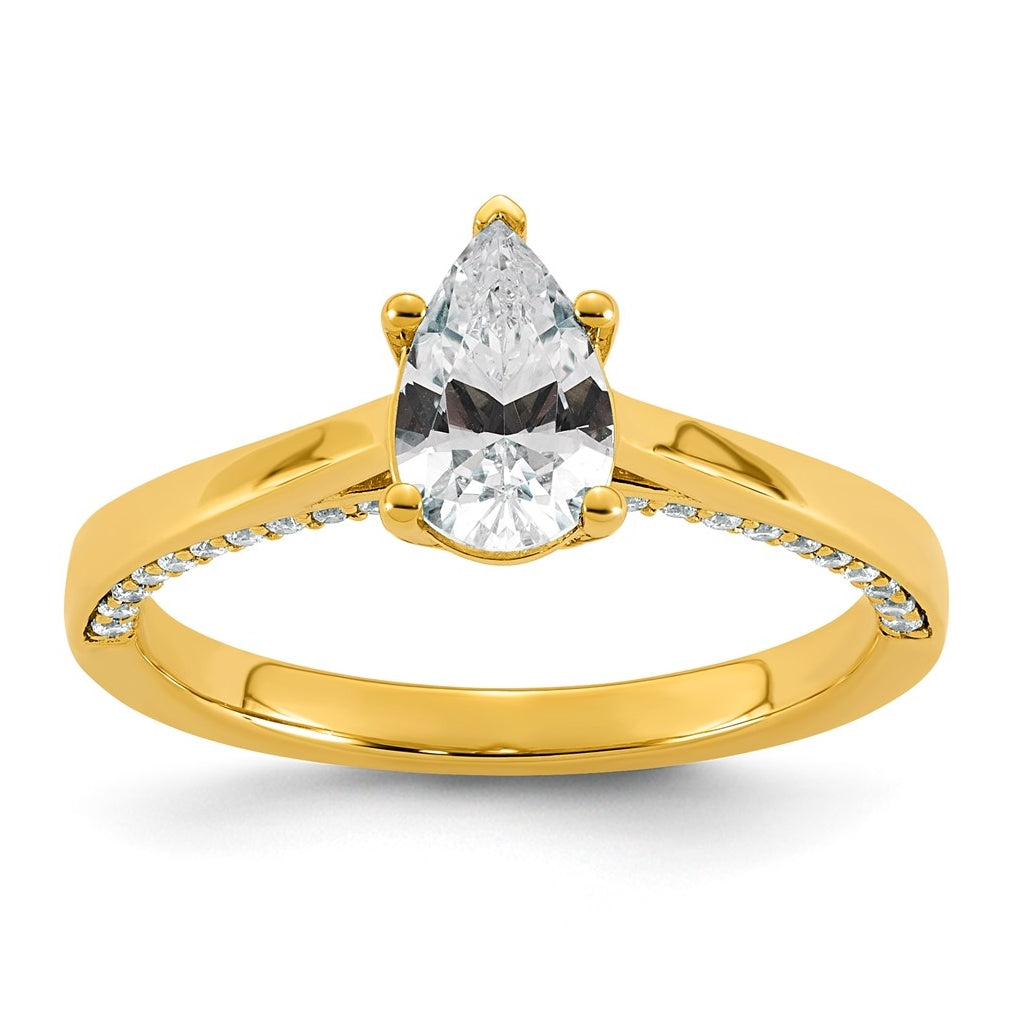 14K Yellow Gold 1 1/5ct Pear Center Lab Grown Diamond VS+ F+ Complete Ring – Elegant Jewelry Gift for Birthday, Anniversary, Engagement, Wedding