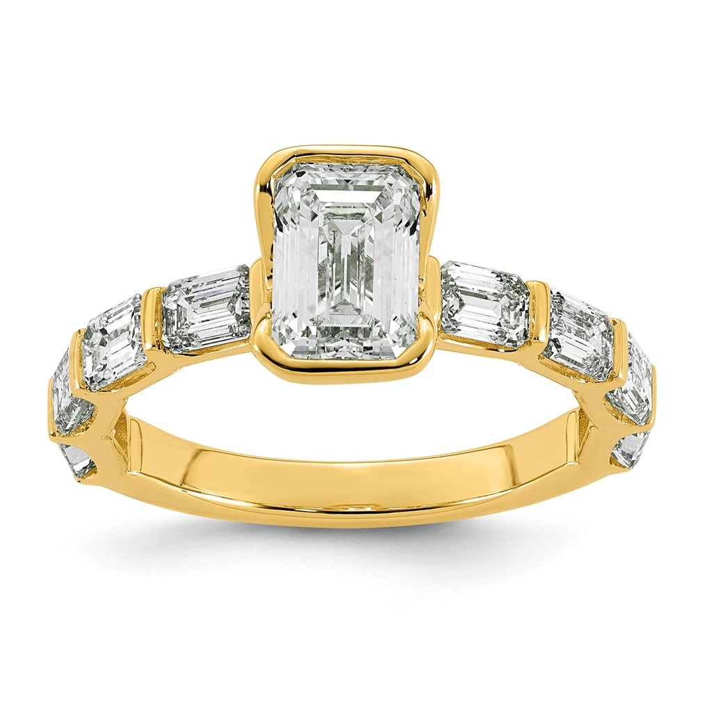 14K Yellow Gold 3 1/8ct Cert Emerald-cut Center Lab Grown Diamond VS+ F+ Comp Ring – Elegant Jewelry Gift for Birthday, Anniversary, Engagement, Wedding