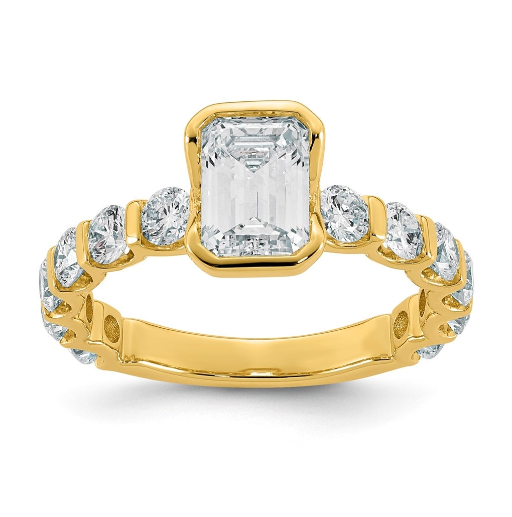 14K Yellow Gold 2 3/4ct Cert Emerald-cut Center Lab Grown Diamond VS+ F+ Comp Ring – Elegant Jewelry Gift for Birthday, Anniversary, Engagement, Wedding
