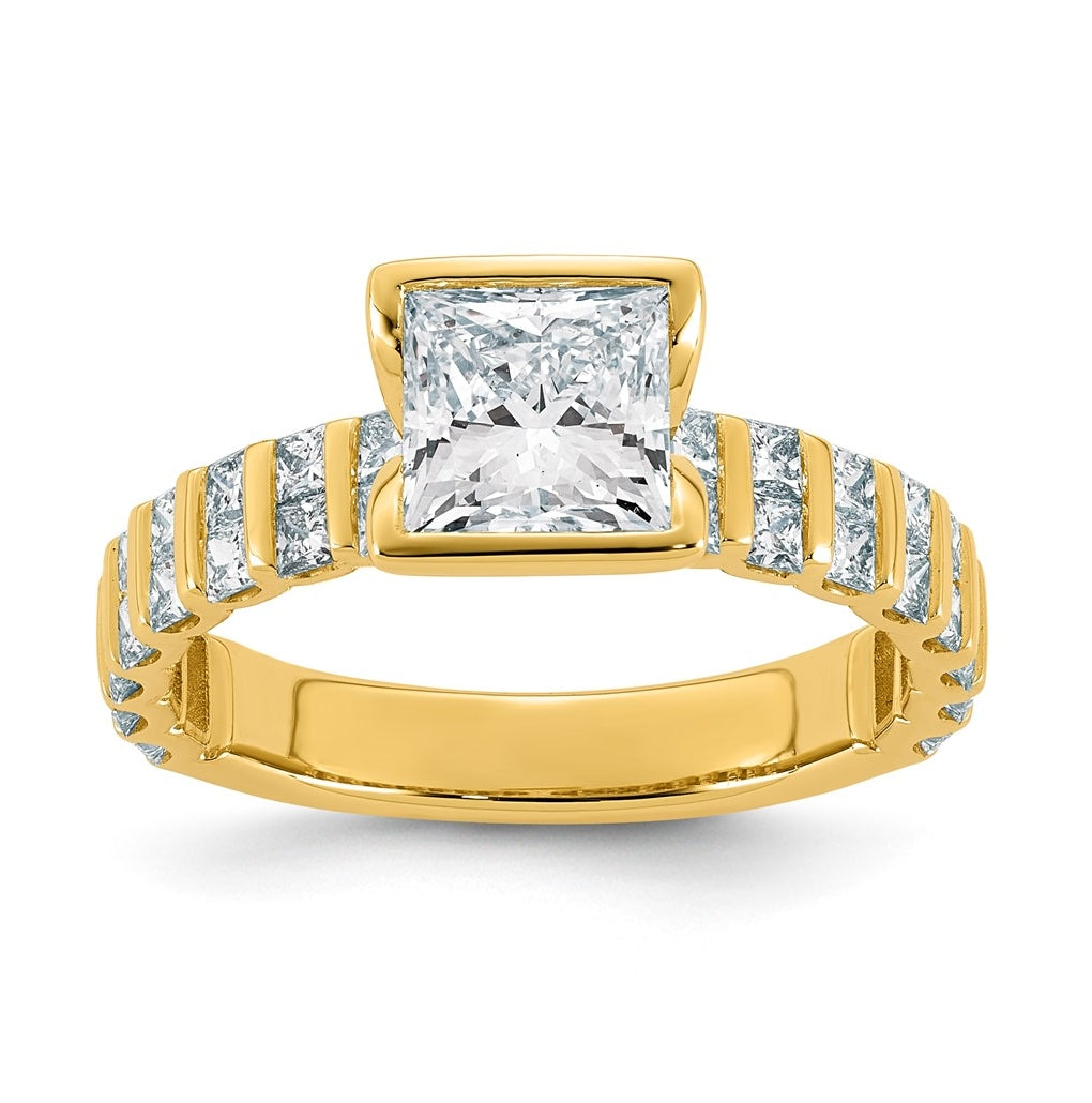 14K Yellow Gold 2 1/2ct Cert Princess Center Lab Grown Diamond VS+ F+ Comp Ring – Elegant Jewelry Gift for Birthday, Anniversary, Engagement, Wedding