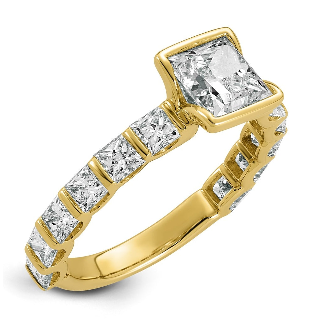 14K Yellow Gold Cert Princess Center Lab Grown Diamond VS+ F+ Comp Eng Ring – Elegant Jewelry Gift for Birthday, Anniversary, Engagement, Wedding