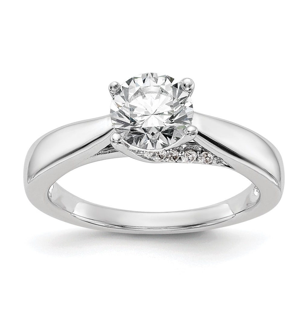 14k White Gold (Holds 1 carat (6.50 mm) Round) 4-Prong with 1/15 carat Diamond Semi-Mount Engagement Ring