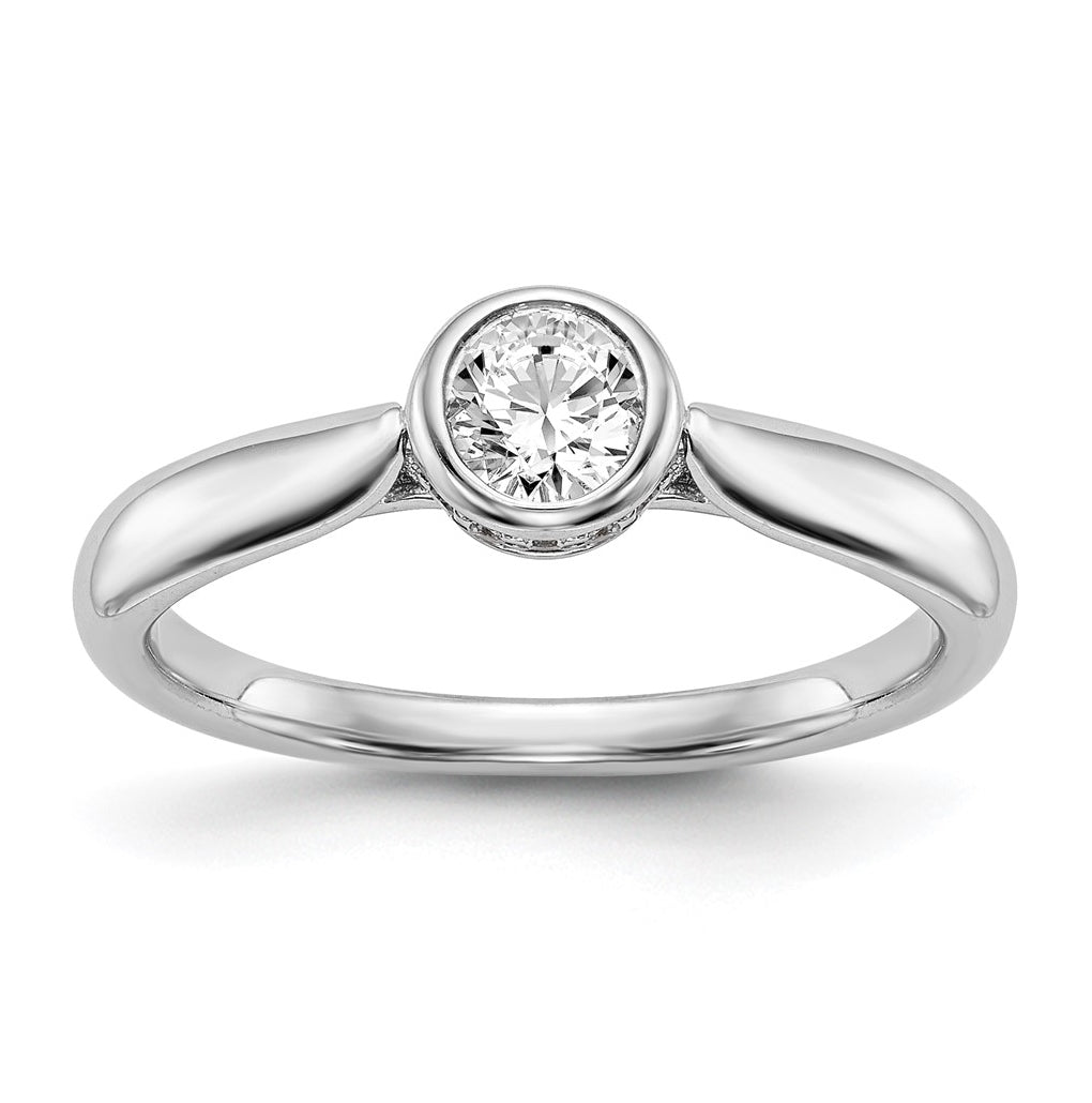 14K White Gold Round Bezel Set Solitaire Diamond Semi-mount Engagement Ring