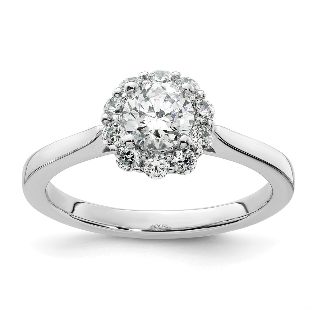 14k White Gold Halo (Holds 1/2 carat (5.2mm) Round Center ) 1/3 carat Diamond Semi-mount Engagement Ring
