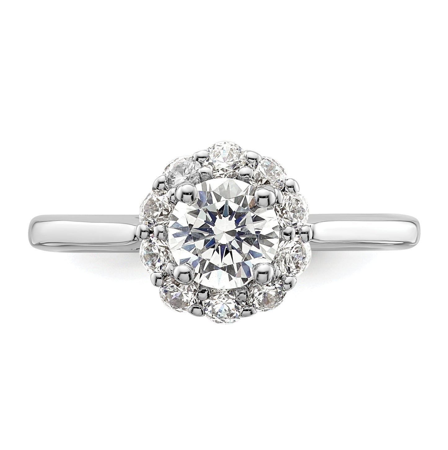 14k White Gold Halo (Holds 3/4 carat (5.8mm) Round Center ) 1/2 carat Diamond Semi-mount Engagement Ring