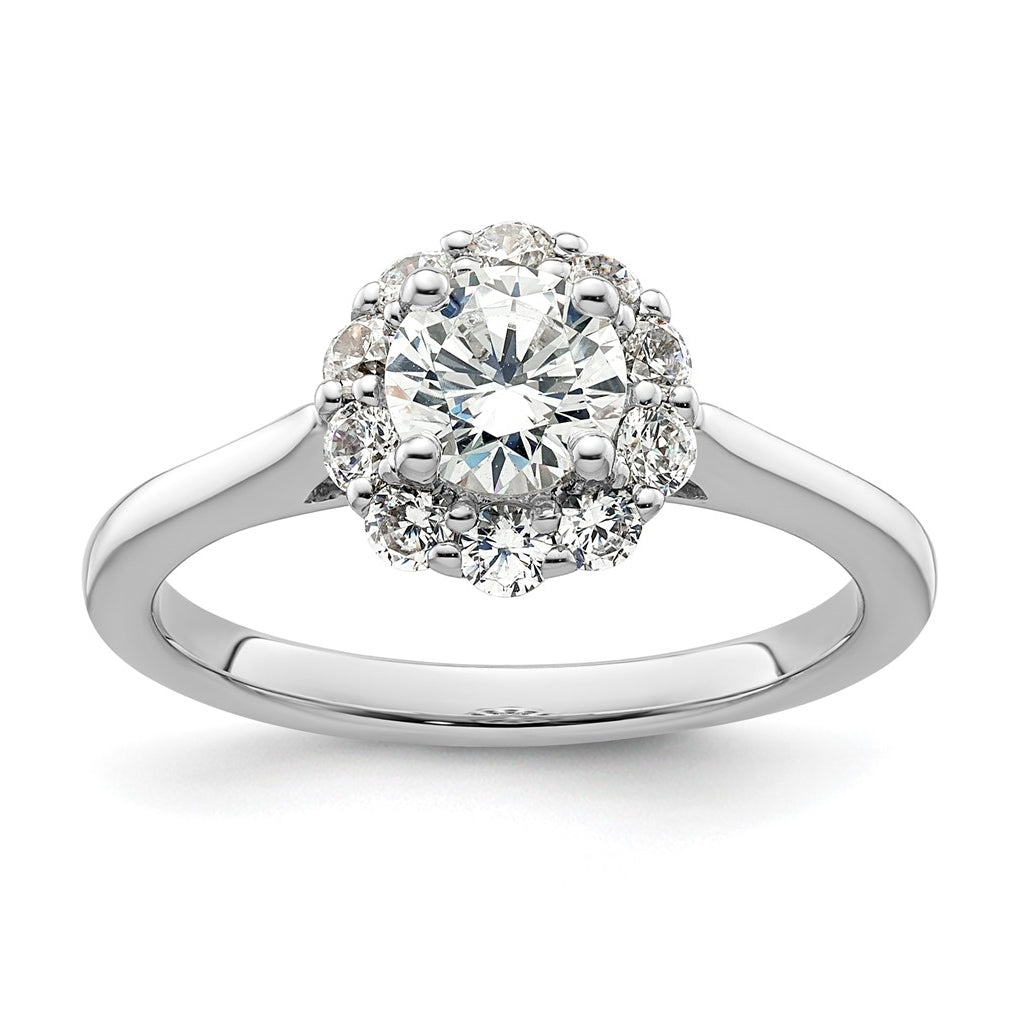 14k White Gold Halo (Holds 3/4 carat (5.8mm) Round Center ) 1/2 carat Diamond Semi-mount Engagement Ring
