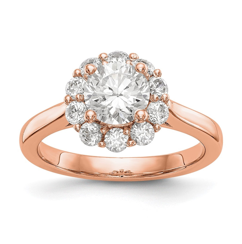14k Rose Round Halo Diamond Semi-mount Engagement Ring