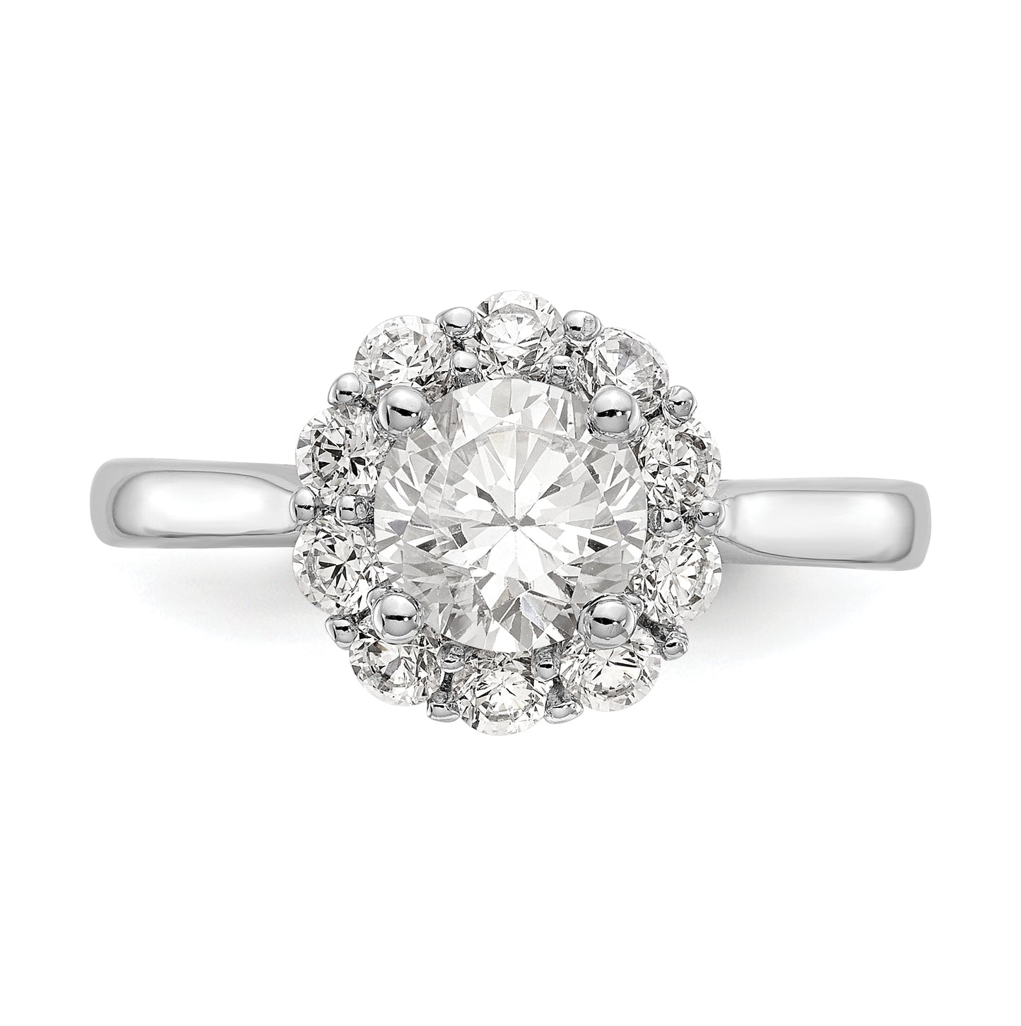 14k White Gold Halo (Holds 1 carat (6.5mm) Round Center ) 5/8 carat Diamond Semi-mount Engagement Ring