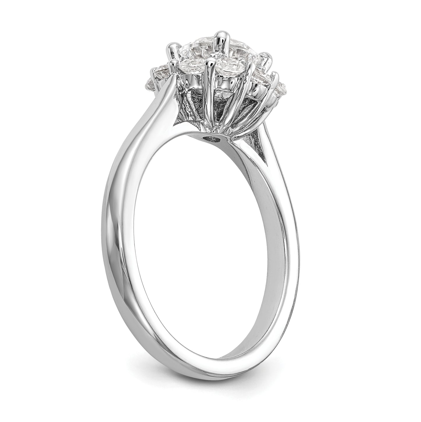 14k White Gold Halo (Holds 1 carat (6.5mm) Round Center ) 5/8 carat Diamond Semi-mount Engagement Ring