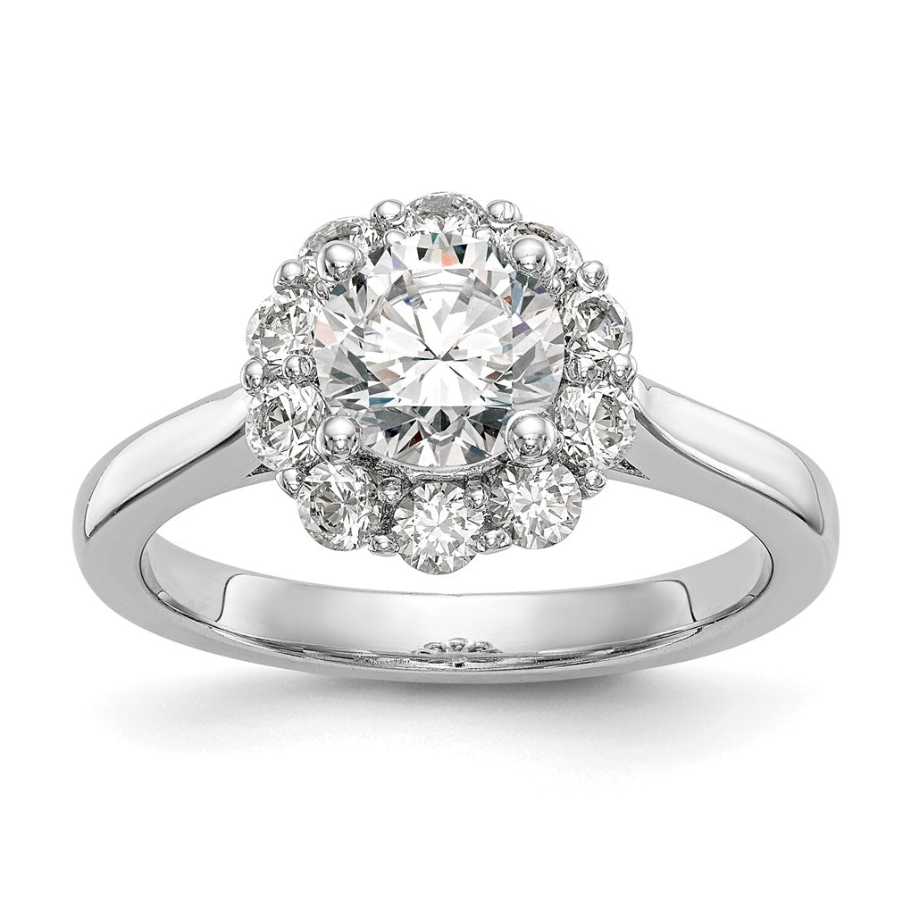 14k White Gold Halo (Holds 1 carat (6.5mm) Round Center ) 5/8 carat Diamond Semi-mount Engagement Ring