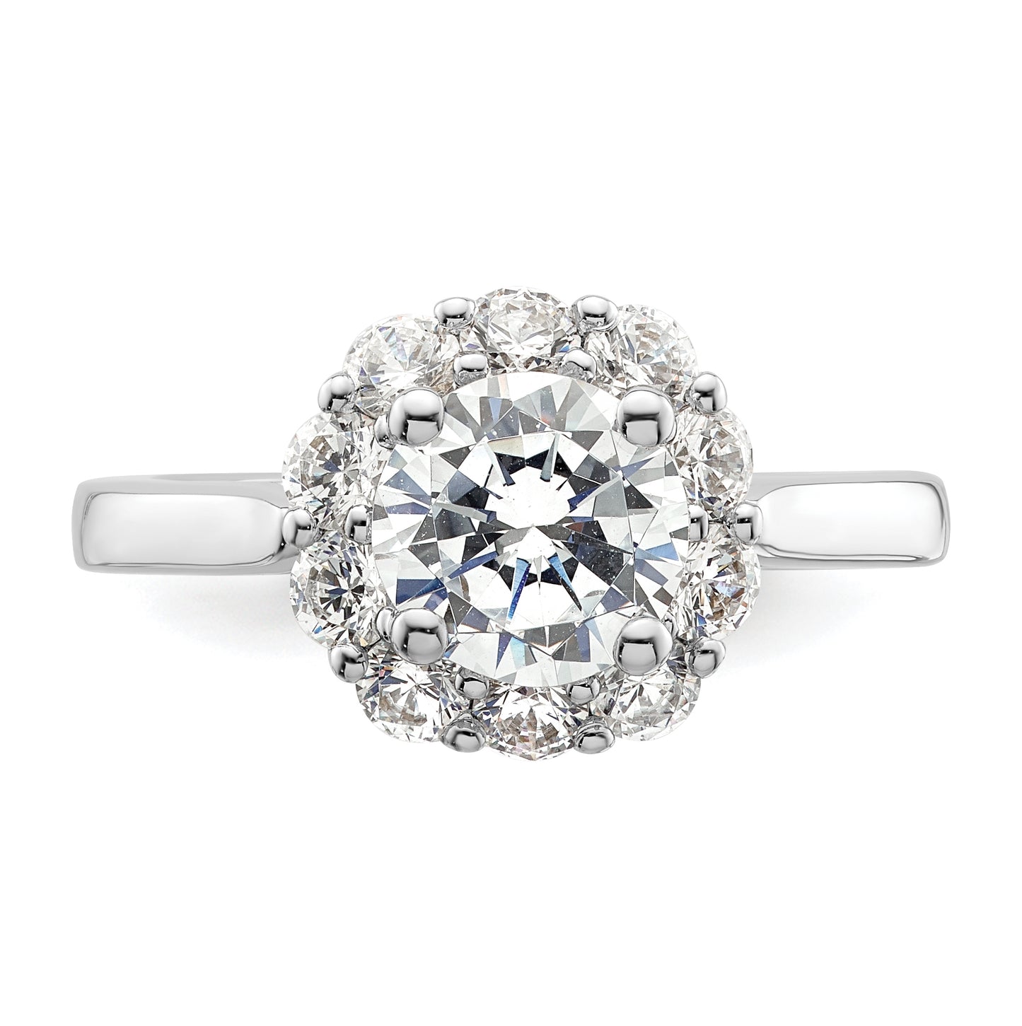 14k White Gold Halo (Holds 1.5 carat (7.5mm) Round Center ) 3/4 carat Diamond Semi-mount Engagement Ring