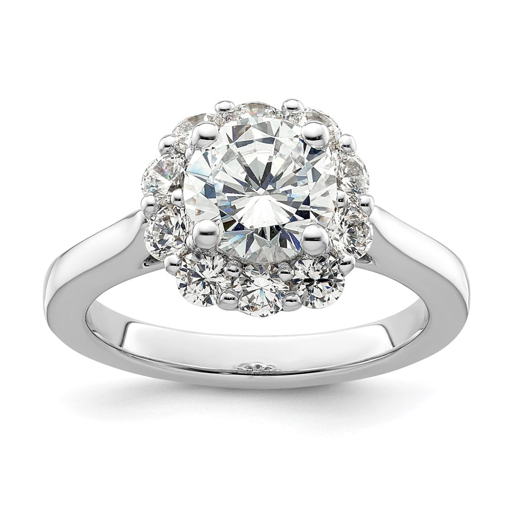 14k White Gold Halo (Holds 1.5 carat (7.5mm) Round Center ) 3/4 carat Diamond Semi-mount Engagement Ring