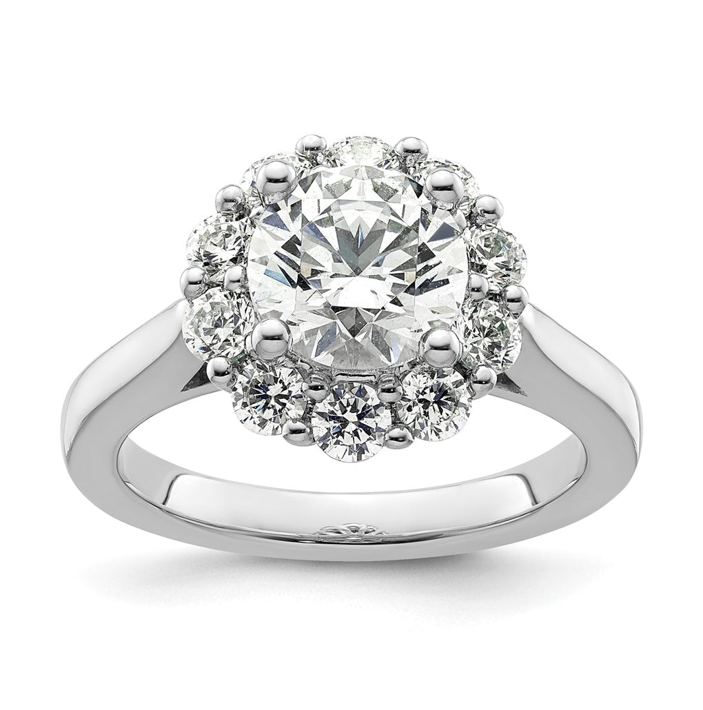 14k White Gold Halo (Holds 2 carat (8.2mm) Round Center ) 1 carat Diamond Semi-mount Engagement Ring