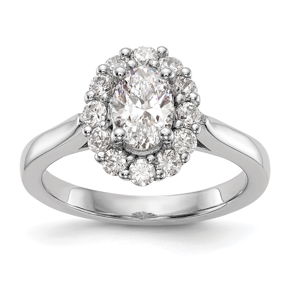 14K White Gold Oval Halo Engagement Diamond Semi-mount Ring