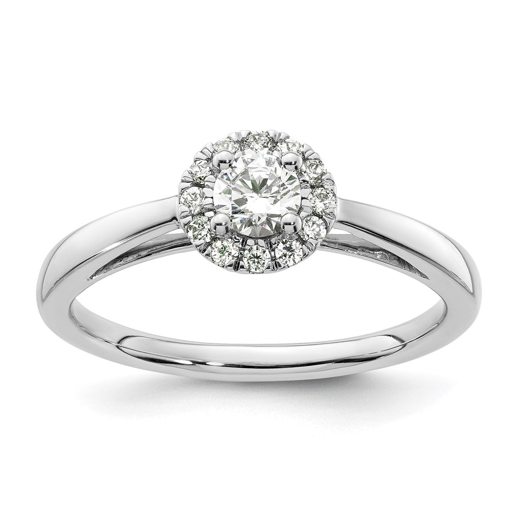 14k White Gold Halo (Holds 1/4 carat (4.00mm) Round Center) 1/8 carat Diamond Semi-mount Engagement Ring