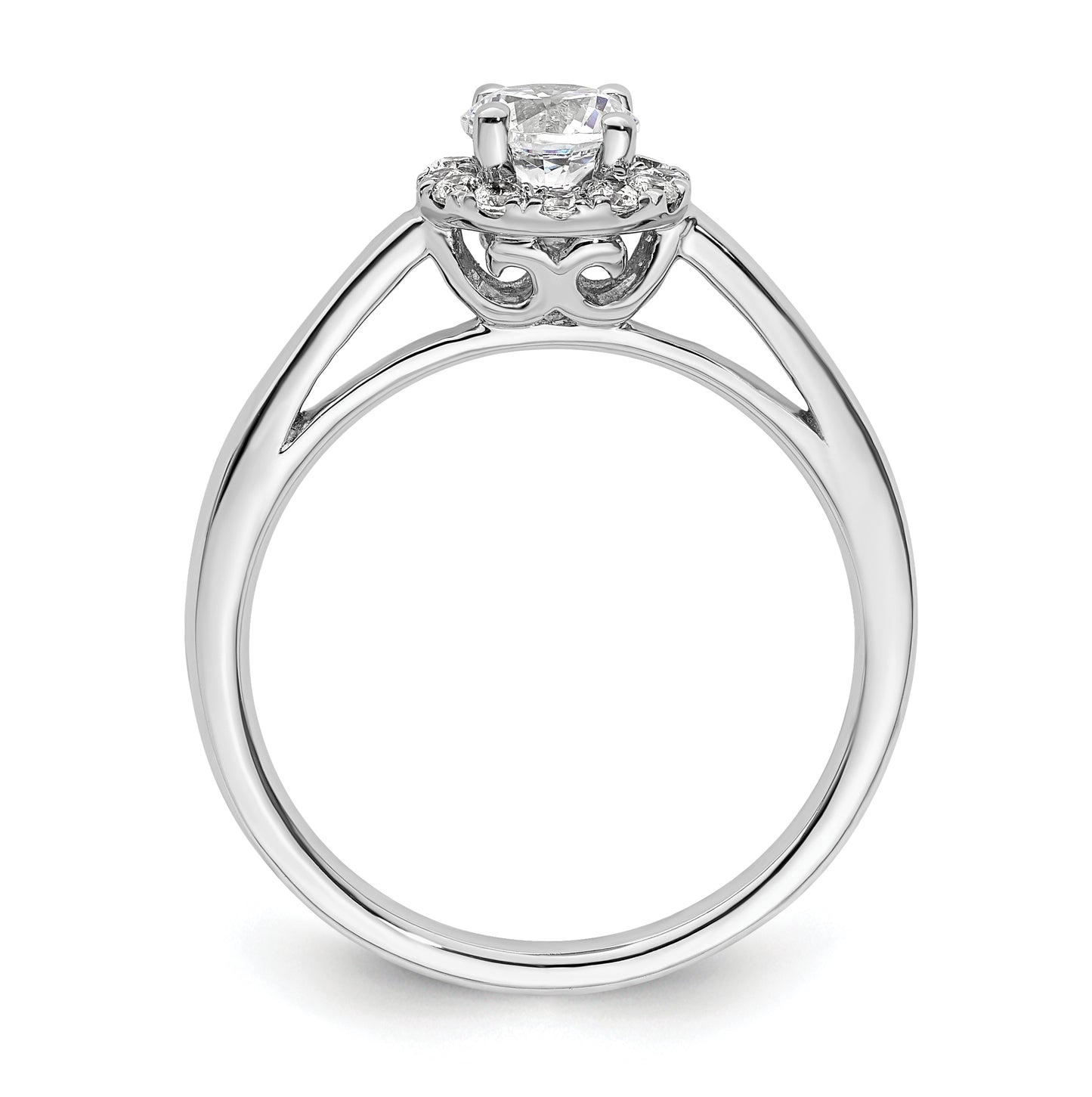 14k White Gold Halo (Holds 1/2 carat (5.1mm) Round Center) 1/5 carat Diamond Semi-mount Engagement Ring