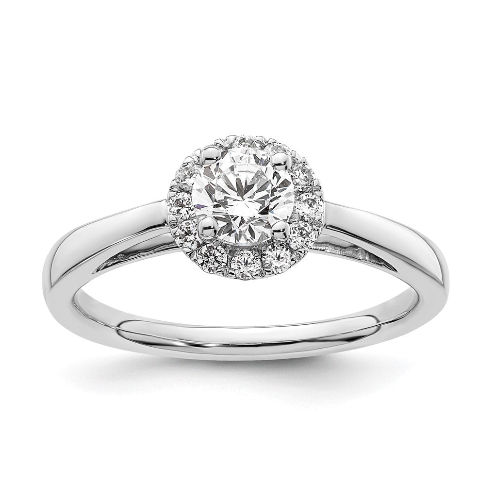 14k White Gold Halo (Holds 1/2 carat (5.1mm) Round Center) 1/5 carat Diamond Semi-mount Engagement Ring