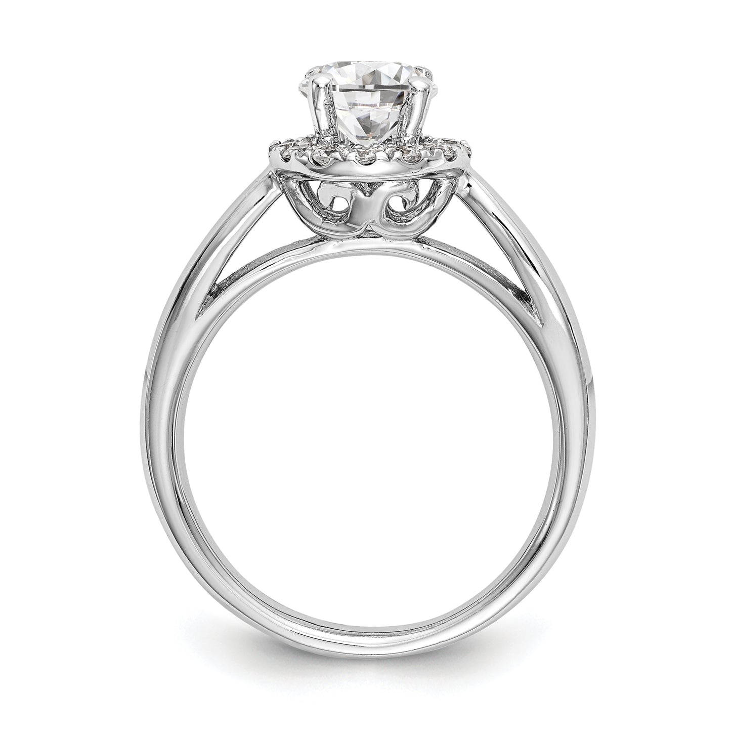 14k White Gold Halo (Holds 1 ct (6.5mm) Round Center) 1/3 ct Diamond Semi-mount Engagement Ring