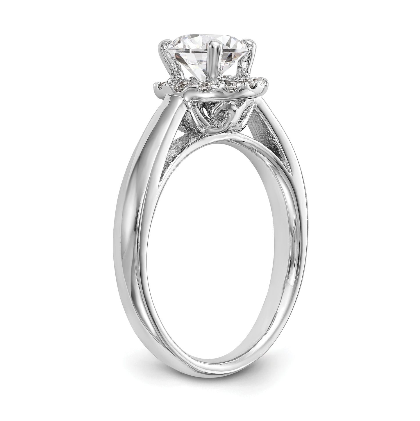 14k White Gold Halo (Holds 1 ct (6.5mm) Round Center) 1/3 ct Diamond Semi-mount Engagement Ring