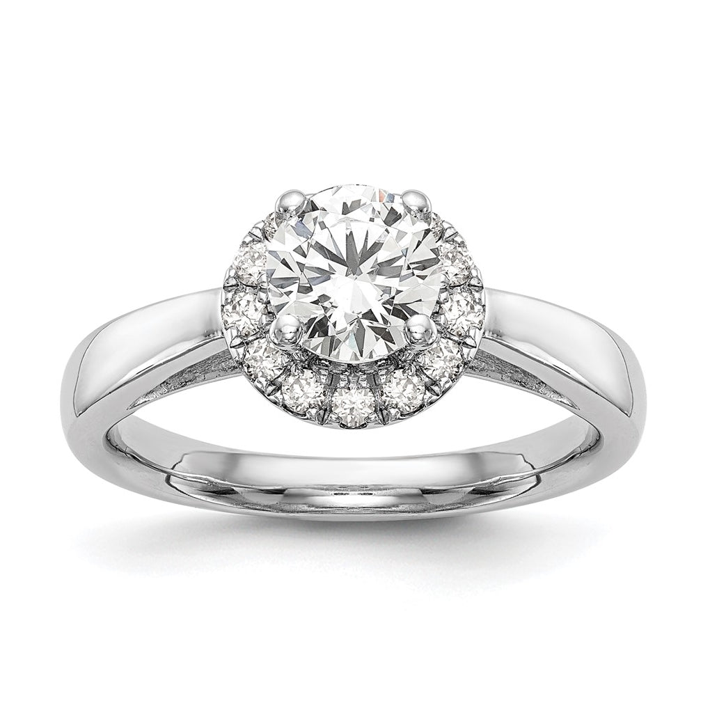 14k White Gold Halo (Holds 1 ct (6.5mm) Round Center) 1/3 ct Diamond Semi-mount Engagement Ring